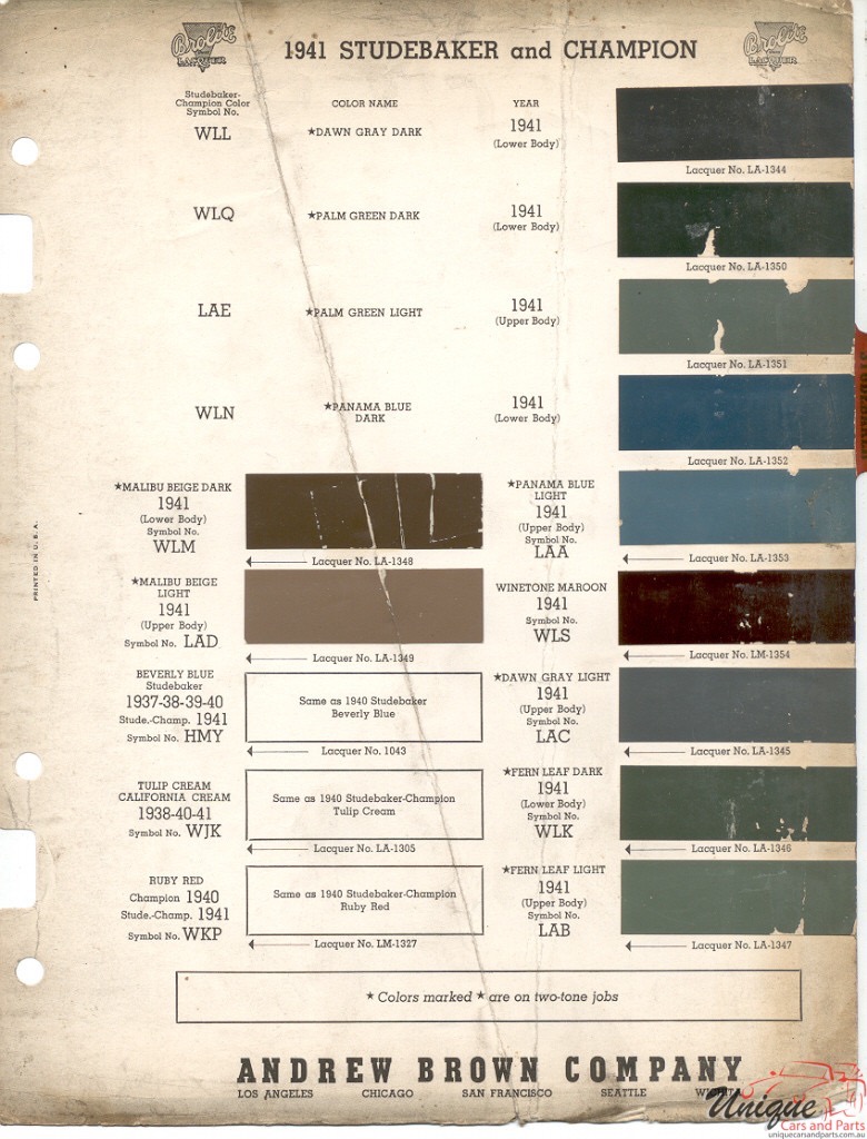 1941 Studebaker Paint Charts Andrew-Brown